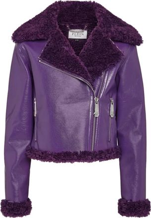 Philipp Plein Eco Shearling Short Biker Jacket Skull&Bones - Dames - Jassen - Paars - S - Polyester - Jassen