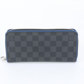 Louis Vuitton Black Blue Leather Coated Canvas Long Wallet (Bi-Fold) (Pre-Owned)