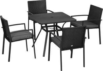 OUTSUNNY 4 Seater Rattan Garden Furniture Set, 5 Pieces Outdoor Dining Set with Cushions