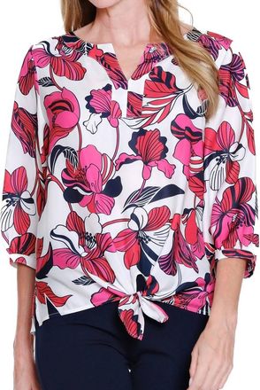 Multiples Tie Waist Printed Top In Multi