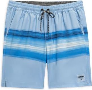 Hurley Horizon Stripes Volley Swim Shorts in Baby Blue at Nordstrom Rack, Size X-Large