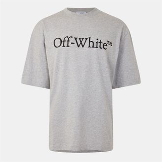 Off-white Mens Off White Bkish Lettering Regular Fit T-Shirt in Grey/Black - Size Medium