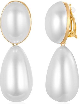 Liv Oliver 18K Plated 13Mm, 10 X 20Mm Pearl Clip-On Earrings