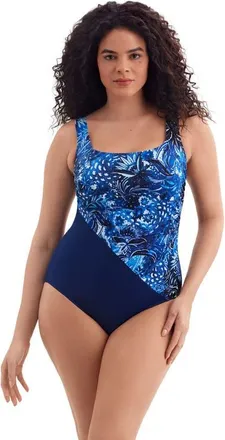 Longitude Side Shirred Tank Long Torso One-Piece Swimsuit in Paisley Garden at Nordstrom, Size 18