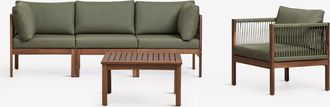 Sklum Conjunto De Sal&oacute;n Con Sof&aacute; Modular De 3 Piezas Con Reposabrazos, Sill&oacute;n Y Mesa De Centro En Madera De Acacia Branson Sklum