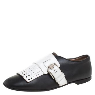 Tod's Tods Bi Color Leather Fringe Detail Monk Flats