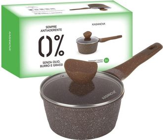KASANOVA Casseruola antiaderente 0 Grassi, tegame per induzione, con coperchio, rivestimento antiaderente, tegame acciaio inox in forno fino a 250 &deg;C