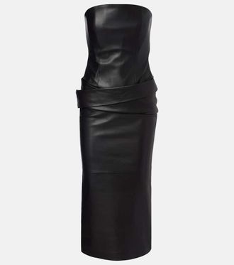 Alex Perry Strapless leather midi dress