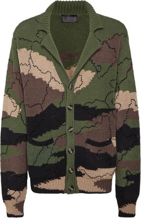 Philipp Plein Gebreid Vest Strass Camouflage - Heren - Vesten - Veelkleurig - XL - Wol - Truien & Vesten