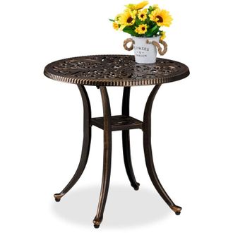 Relaxdays Relaxdays Garden Side Table, Antique Look, Cast Aluminum, 53x53 cm, Weatherproof, Round, Balcony & Patio, Black/Bronze