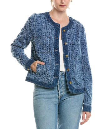 Tommy Bahama Perforated Tweed Crop Denim Jacket