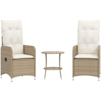 vidaXL Sillones Reclinables De Jard&iacute;n Con Mesa 2 Uds Rat&aacute;n Pe Beige Vidaxl