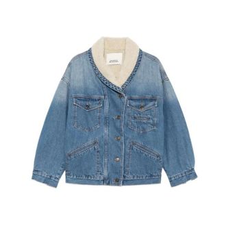 Isabel Marant Denim Jackets, female, Blue, S, Denim faux fur jacket with shearling