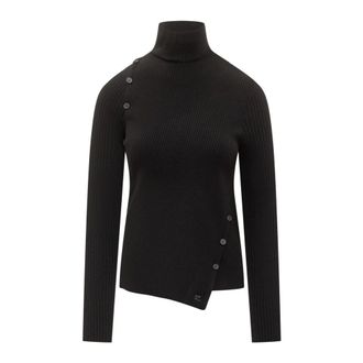 Courr&egrave;ges Turtlenecks, female, Black, Size: M Oblique Buttoned Sweater