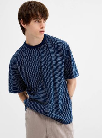 Redefined Rebel Mens Textured-stripe loose T-shirt