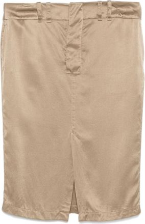 Saint Laurent Taupe Zijden Pencil Rok - Dames - Kokerrokken - Beige - M - Satijn - Rokken