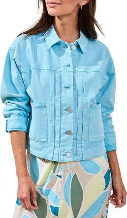 Tribal Button Front Jacket With Back Pleat In Aqua Sky