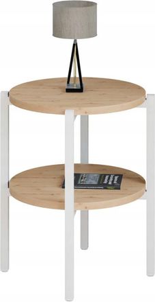 OEM Comodino Rotondo Con Ripiano, 35x35x46 Cm, In Metallo Bianco