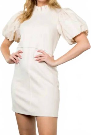 THML Clothing Puff Sleeve Suede Dress In Cream