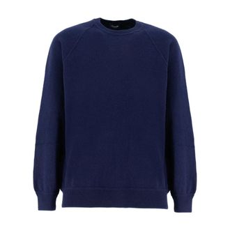 Drumohr Cashmere Knitwear, male, Blue, Size: XL Cashmere Ribbed Sweatshirt Classic Style