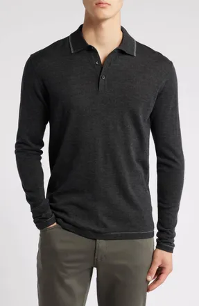 Robert Barakett Roman Long Sleeve Sweater Polo In Charcoal