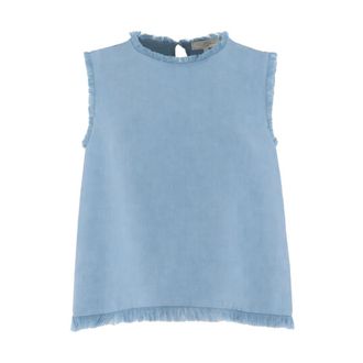 Antonelli Blouses, female, Blue, Size: 2XL Frayed-Trim Sleeveless Top