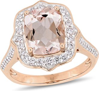 Mimi & Max Cushion-Cut Morganite 5/8ct TW Diamond Halo Engagement Ring 14k Rose Gold