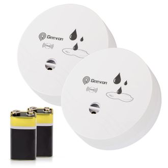OEM Juego De 2 Detectores De Fugas De Agua, 100 Db Para S&oacute;tanos, Ba&ntilde;os, Lavaderos, Cocinas, Garajes Y &Aacute;ticos, Alarmas De Agua A Pilas (pilas Incluidas)
