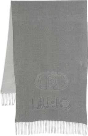 Liu Jo logo-embroidered fringe scarf - women - Polyester - One Size - Grey
