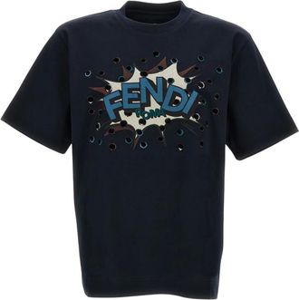 Fendi T-Shirts, male, Blue, Size: S T-Shirt