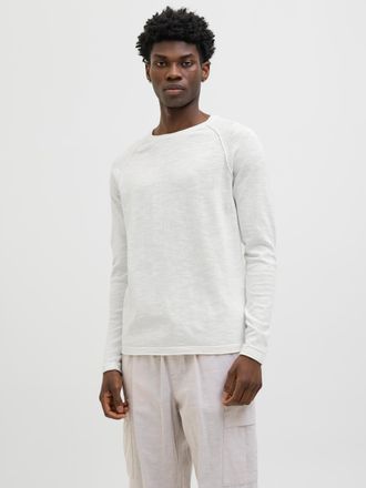 Jack & Jones Rundhalspullover JACK & JONES JJEBREEZE KNIT CREW NECK SN, Herren, Gr. S, weiss (cloud dancer), Strick, Obermaterial: 100% Baumwolle, unifarben, regul