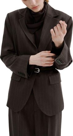Mango Pinstripe Suit Blazer in Chocolate at Nordstrom, Size X-Small