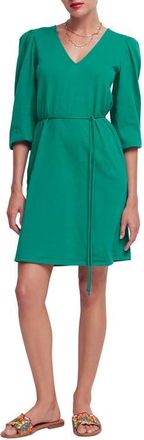 Boden V-Neck Short Sleeve Cotton Dress in Deep Teal at Nordstrom, Size 10
