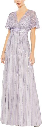 Mac Duggal Sequined Butterfly Sleeve Flowy Gown
