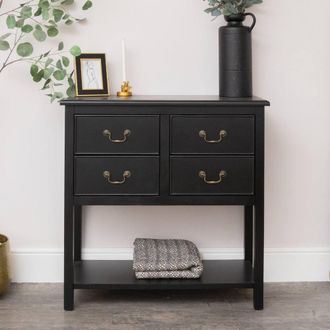 Melody Maison Black 4 Drawer Chest Console Table With Shelf - Briggs Range