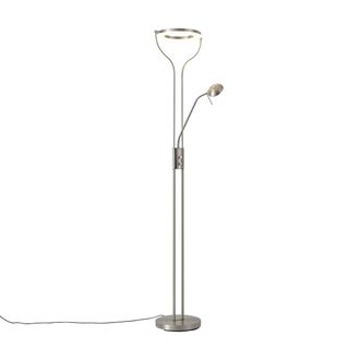 QAZQA Moderno L&aacute;mpara De Pie Moderna De Acero Con Brazo De Lectura Con Led Y Regulador - Divo Acero Alargada Incluye Led Max. 1 X 18 Watt - Qazqa