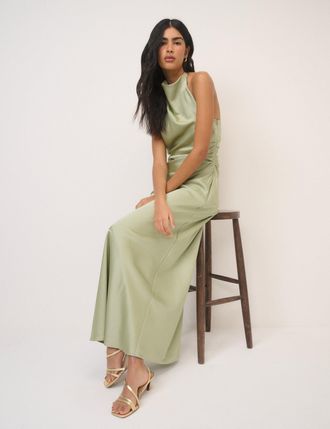 Nobody's Child Sage Green Satin Column Devin Maxi Dress