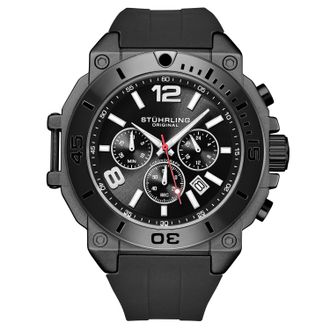 St&uuml;hrling Mens Spectra 4054 Japanese Quartz Chronograph 50mm - Black Stainless Steel - One Size