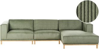 Beliani Corner Sofa 5 Seater VENG Corduroy Green Left Hand