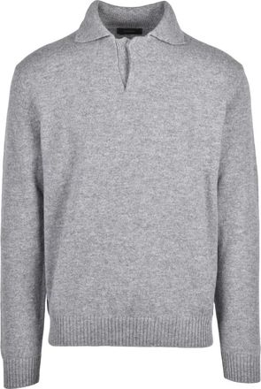 Zanone Tops, Heren, Grijs, L, Wol, Polo van gebreide stof