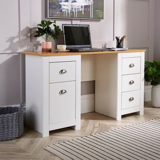 Home Source Industries Camden 3 Drawer Pedestal Computer Storage Desk in White