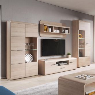 Dmora Mueble Modular Kane, Sala De Estar, 20 Estantes, Un Caj&oacute;n, Roble Marr&oacute;n
