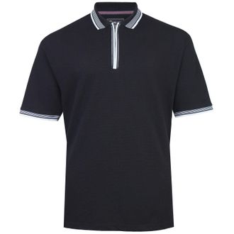 KAM Textured Polo Shirt Zip Up Short Sleeve Cotton Top Mens Plus Size 2-8XL 5519 (UK, Alpha, 4XL, Plus, Regular, Black)