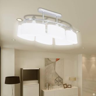 Berkfield Home Ceiling Lamp with Ellipsoid Glass Shades 4 pcs E14 in White