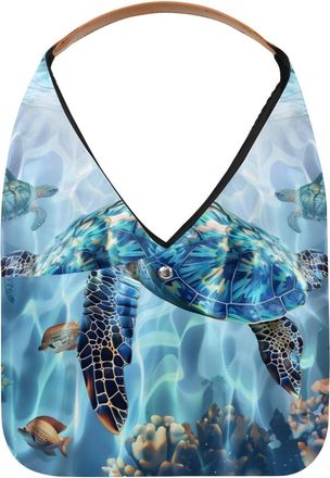 Generic Sea Turtle Fish Underwater Reusable Lightweight Grocery Bags - Foldable Into Compact Pouch, Washable & Sturdy, Multipurpose for Shopping and Travel