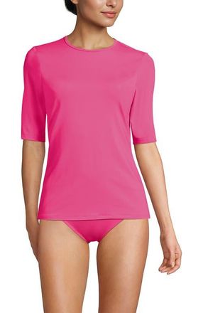 Lands End SunShade UPF 50 Elbow Sleeve Rash Guard Swim Tee in Pink Azalea at Nordstrom, Size Medium