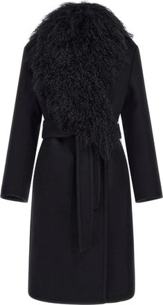 Roberto Cavalli Cappotto a portafoglio con colletto in pelliccia sintetica - Nero