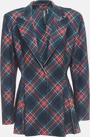 Norma Kamali Multicolor Plaid Jersey Peplum Jacket