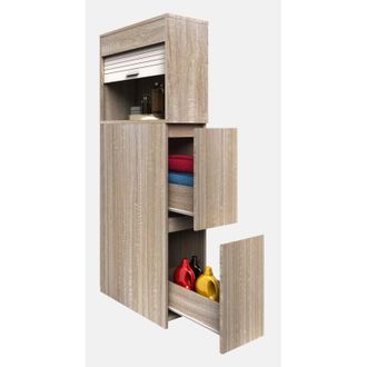 ebuy24 Muebles De Ba&ntilde;o Vcm Gabinete Nicho Dimensiones: Al. 131 X An. 25 X P. 48 Cm Divisor De Habitaci&oacute;n 2 Cajones 1 Gran Compartimento Abierto Con Persiana 