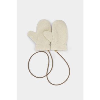 Katie Loxton Teddy Mittens with Cord in Cream at Nordstrom